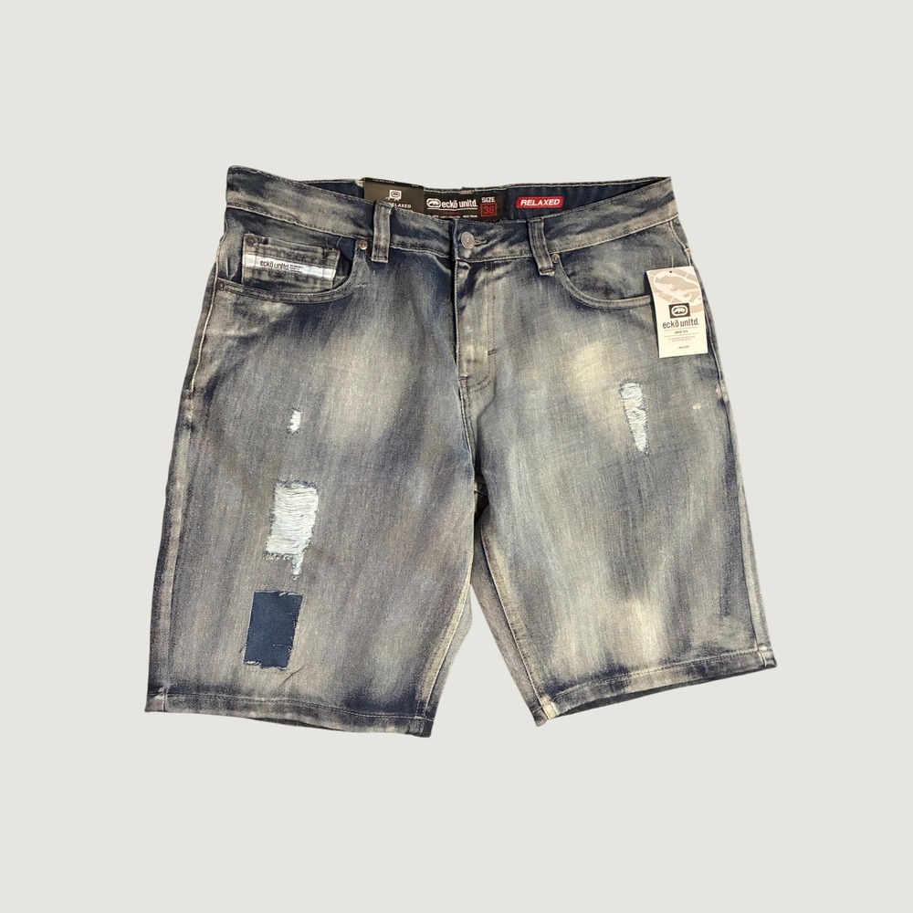 Ecko‎ Unltd Men Relaxed Fit Distressed Acid Wash Denim Shorts Blue Size 36 NEW